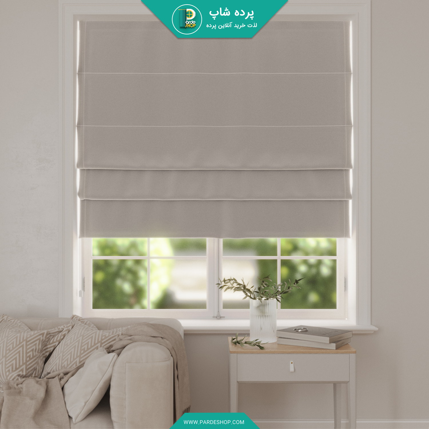 پرده رومن مخمل براق رنگ طوسی